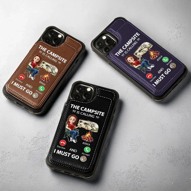 The Campsite Is Calling - Camping Personalized Custom Leather Flip Wallet Phone Case - Gift For Camping Lovers