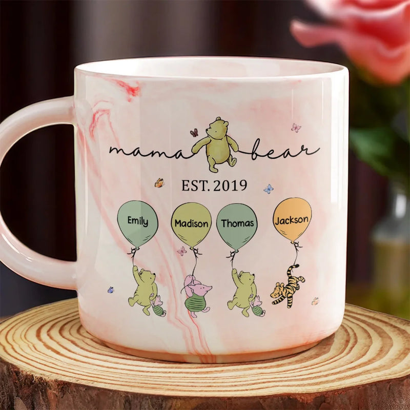 Custom Name Mama Bear Family Gifts - Personalized Marble Mug