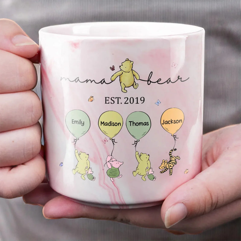 Custom Name Mama Bear Family Gifts - Personalized Marble Mug