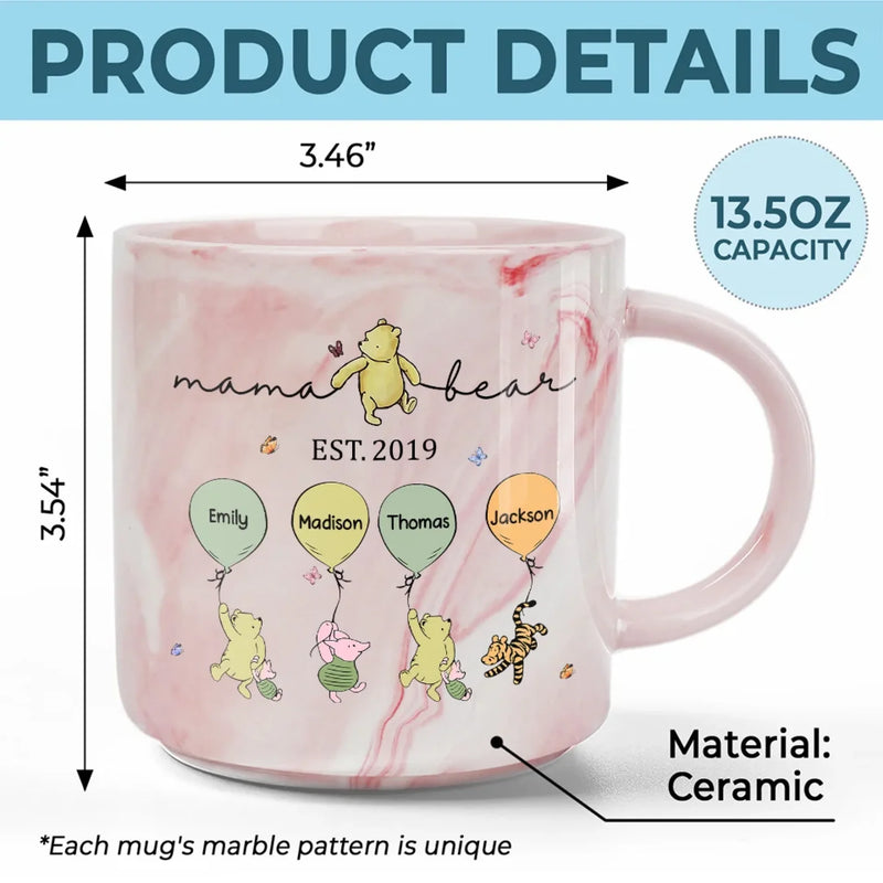 Custom Name Mama Bear Family Gifts - Personalized Marble Mug
