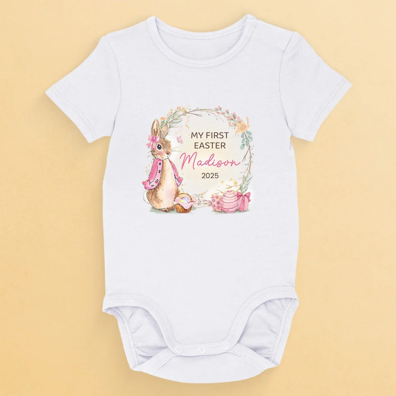 Bunny Kisses & Springtime Wishes - Family Personalized Custom Baby Onesie - Easter Gift For Baby Kids, Newborn Baby