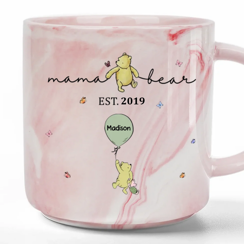 Custom Name Mama Bear Family Gifts - Personalized Marble Mug