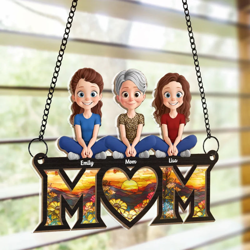 Mom’s Heart Is The Warmest Place - Family Personalized Window Hanging Suncatcher Ornament - Mother's Day, Gift For Mom, Grandma