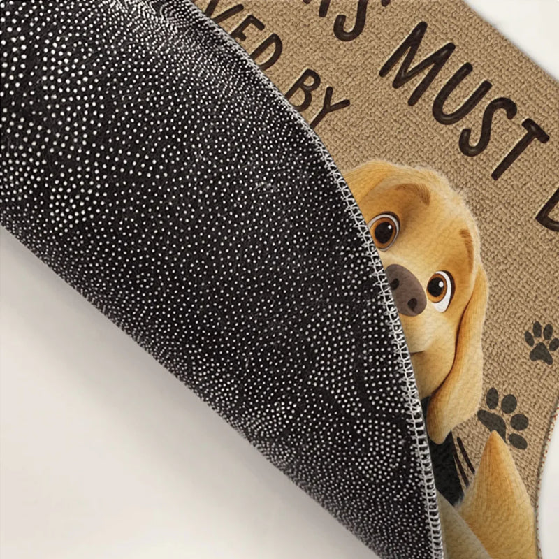 Dogs Rule Here, Humans Welcome Too - Dog Personalized Custom Home Decor Decorative Mat - House Warming Gift For Pet Owners, Pet Lovers