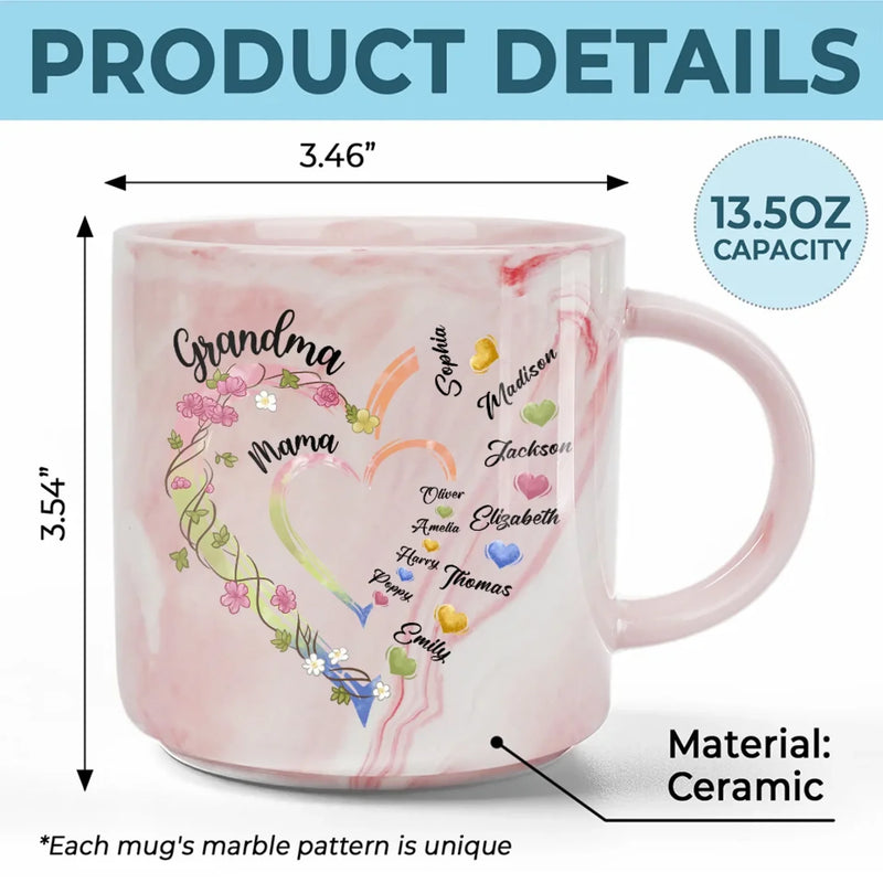 Custom Name Grandma Gifts for Mothers - Personalized Marble Mug