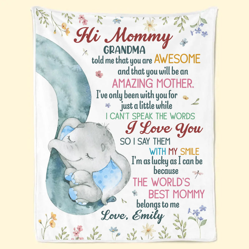 Custom Name Baby Elephant Gifts for Mom - Personalized Blanket