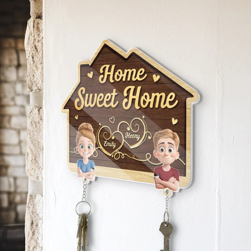 Custom Name Couple Home Decor - Personalized Acrylic Puzzle Key Holder
