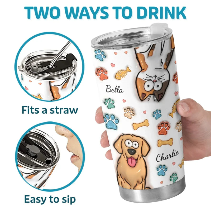Cuteness Overload In Every Sip - Dog & Cat Personalized Custom 3D Inflated Effect Printed Tumbler - Gift For Pet Owners, Pet Lovers