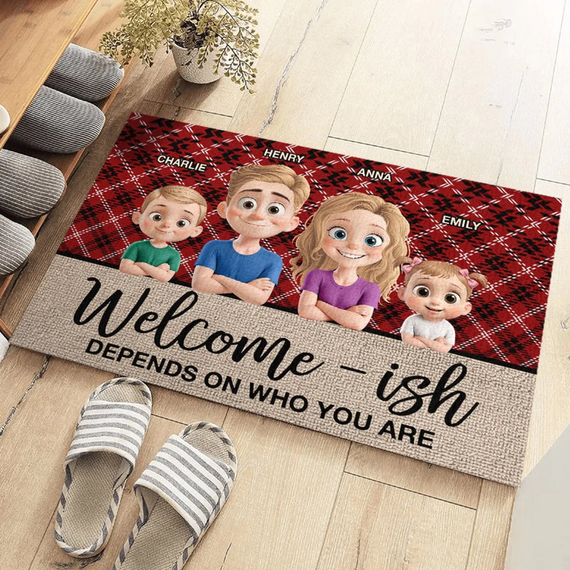 Welcome Maybe It Depends - Family Personalized Custom Home Decor Decorative Mat - House Warming Gift For Family Members