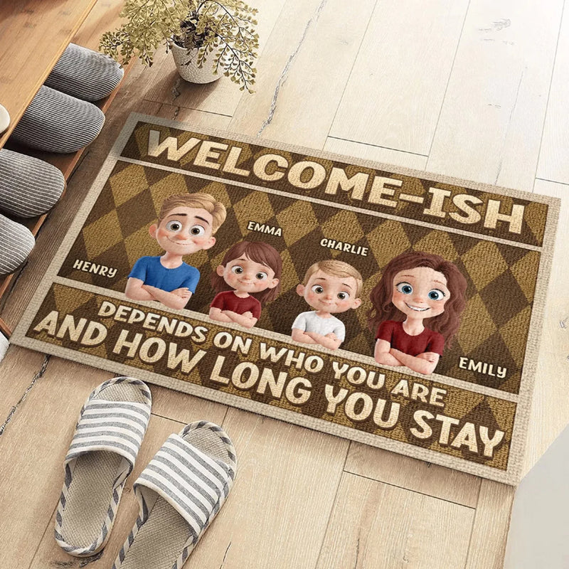 Welcome Unless You Overstay - Family Personalized Custom Home Decor Decorative Mat - House Warming Gift For Family Members