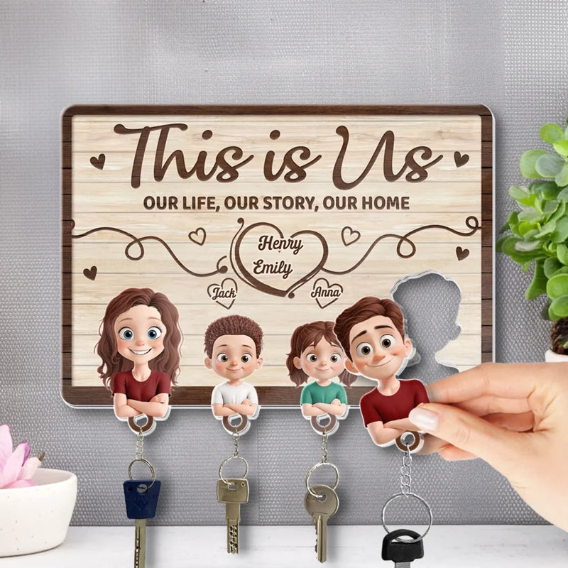 This Is Us - Family Personalized Custom Acrylic Puzzle Key Holder - House Warming Gift For Family Members