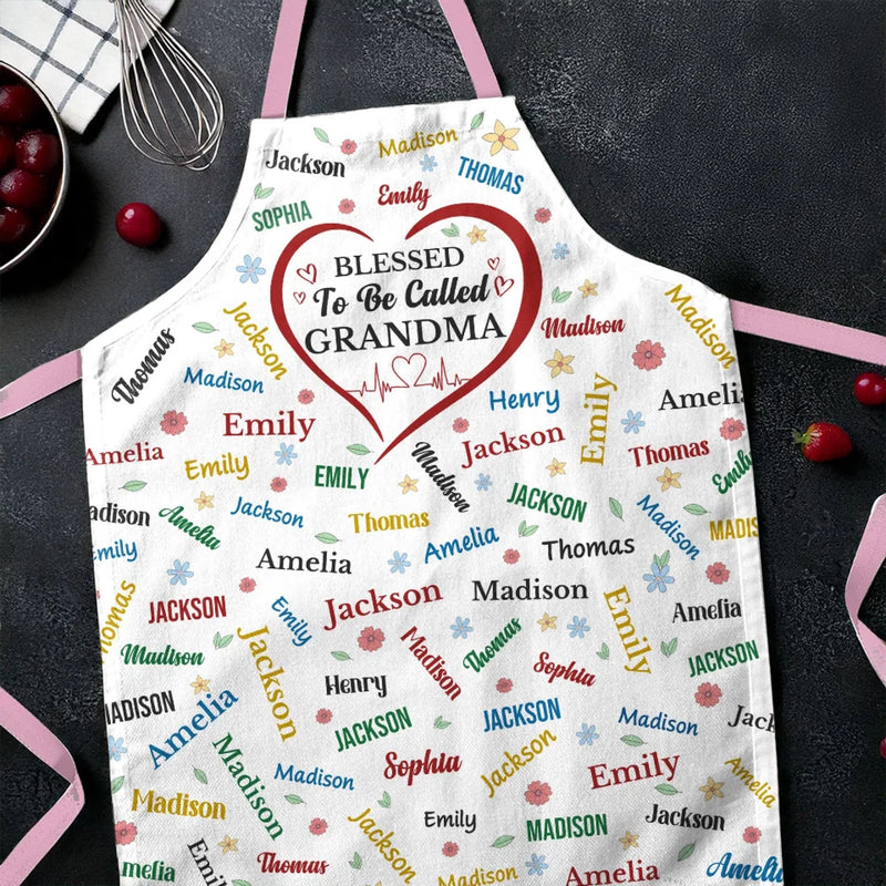 A Blessed Grandma, A Happy Heart - Family Personalized Custom Apron - Mother's Day, Gift For Mom, Grandma