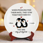 Custom Name Penguin Couple Gifts - Personalized Ceramic Plate