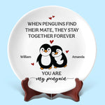 Custom Name Penguin Couple Gifts - Personalized Ceramic Plate