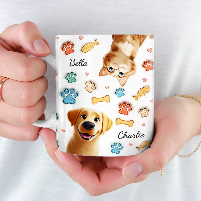 Stay Pawsitive, Wag More, Bark Less - Dog & Cat Personalized Custom 3D Inflated Effect Printed Mug - Gift For Pet Owners, Pet Lovers