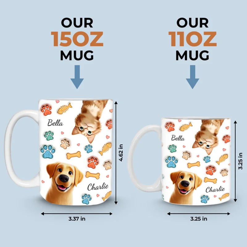 Stay Pawsitive, Wag More, Bark Less - Dog & Cat Personalized Custom 3D Inflated Effect Printed Mug - Gift For Pet Owners, Pet Lovers