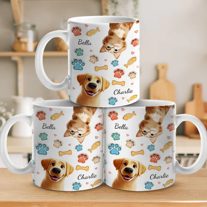 Stay Pawsitive, Wag More, Bark Less - Dog & Cat Personalized Custom 3D Inflated Effect Printed Mug - Gift For Pet Owners, Pet Lovers