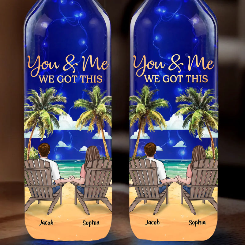 Side By Side, Through Every Storm - Couple Personalized Custom Blue Bottle Lamp - Gift For Husband Wife, Anniversary