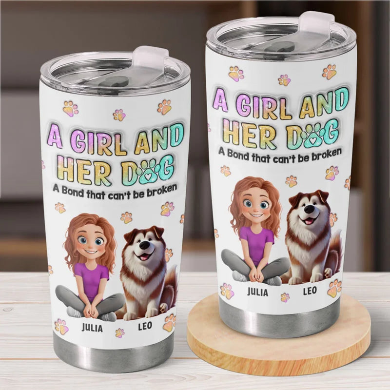 Fur-Ever Together, A Girl & Her Dogs - Dog Personalized Custom 3D Inflated Effect Printed Tumbler - Gift For Pet Owners, Pet Lovers
