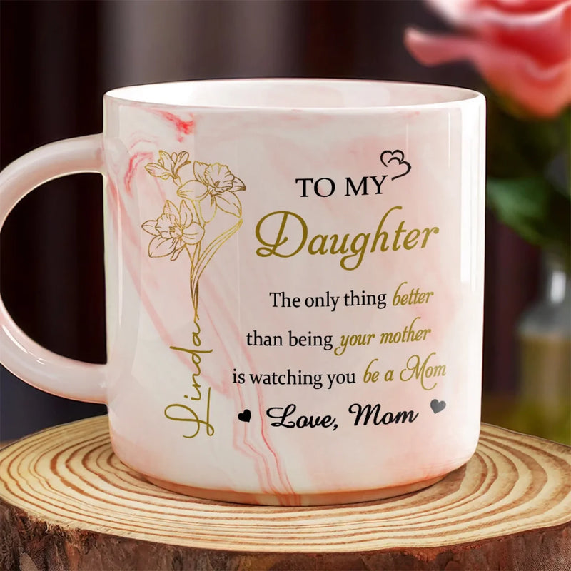 Mom Makes The World Brighter - Family Personalized Custom Marble Mug - Mother's Day, Gift For Mom, Daughter