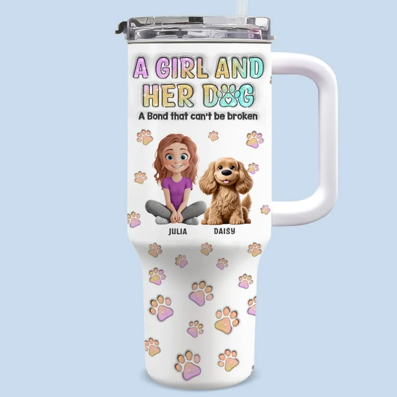 Girl’s Best Friend, Furry And True - Dog Personalized Custom 3D Inflated Effect Printed 40 Oz Stainless Steel Tumbler With Handle - Gift For Pet Owners, Pet Lovers