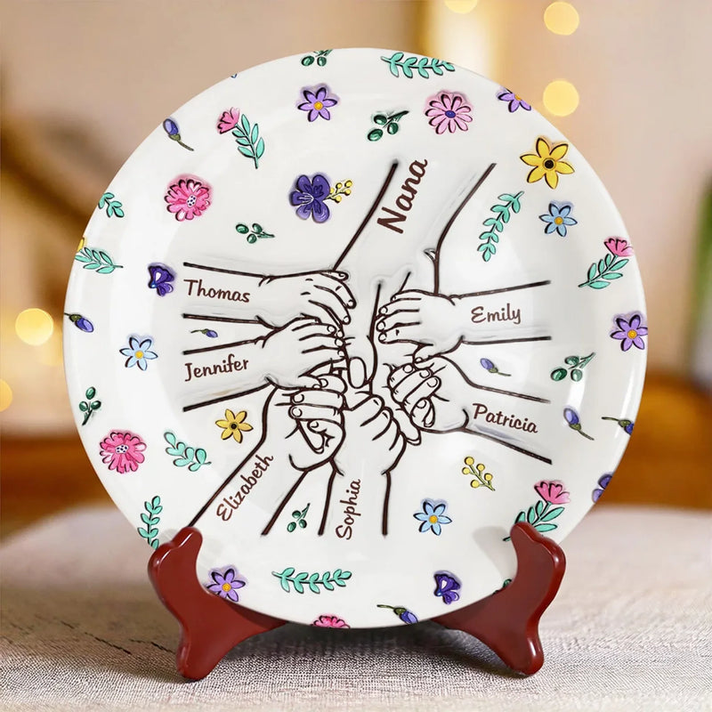 Mother’s Heart Is A Garden Where Love Blooms Forever - Family Personalized Custom 3D Inflated Effect Printed Ceramic Plate - Mother's Day, Gift For Mom, Grandma