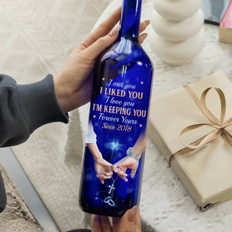 Custom Year Romantic Anniversary Gifts for Couples - Personalized Blue Bottle Lamp