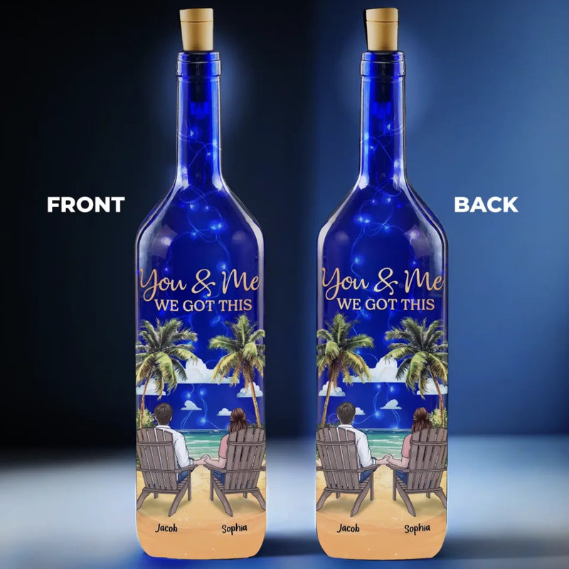 Side By Side, Through Every Storm - Couple Personalized Custom Blue Bottle Lamp - Gift For Husband Wife, Anniversary