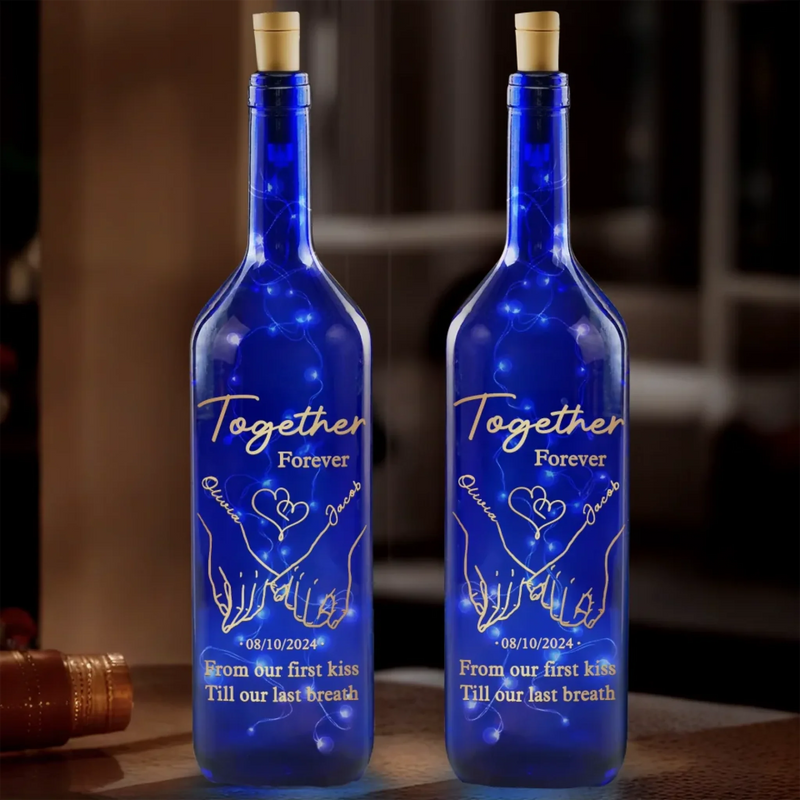 From This Moment, Till Forever - Couple Personalized Custom Blue Bottle Lamp - Gift For Husband Wife, Anniversary