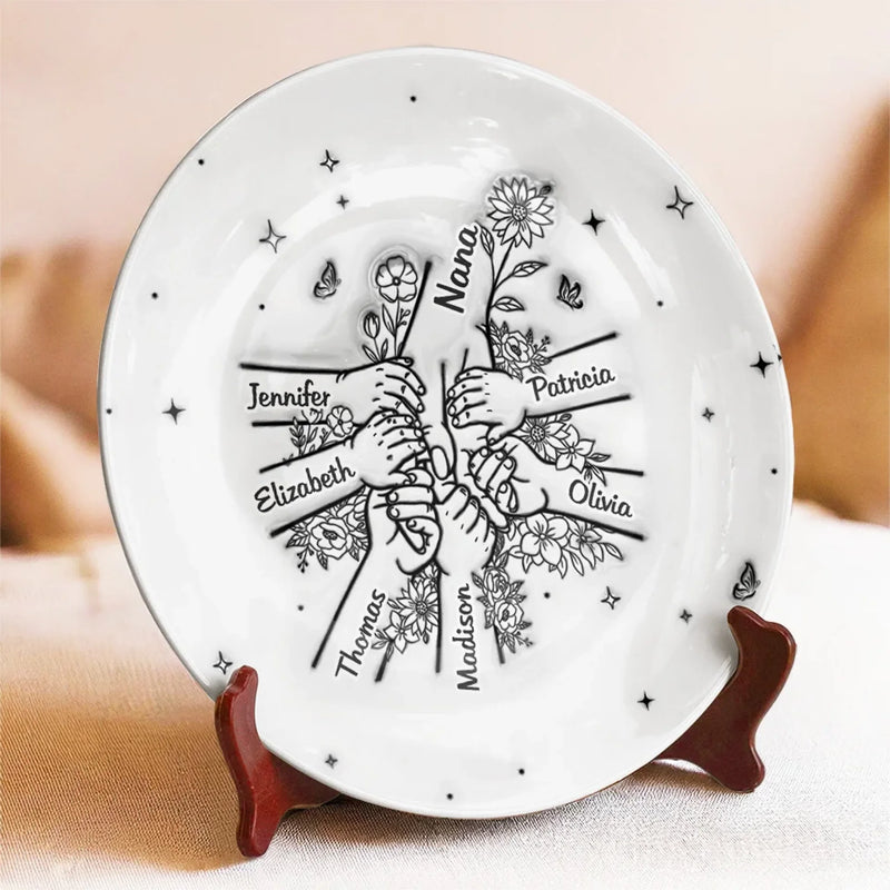Custom Name Family Flower Keepsake - Personalized Ceramic Plate