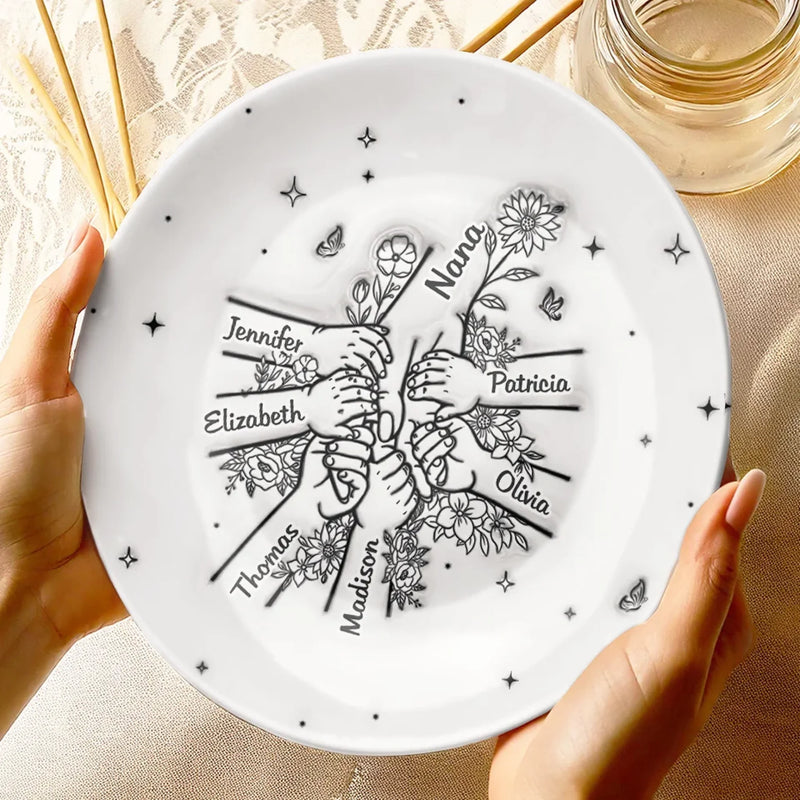 Custom Name Family Flower Keepsake - Personalized Ceramic Plate
