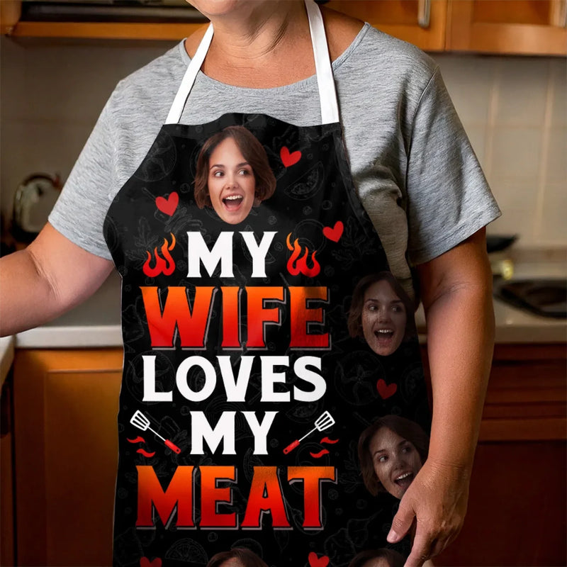 Custom Photo Funny My Wife Loves My Meat Gifts for Husband - Personalized Apron