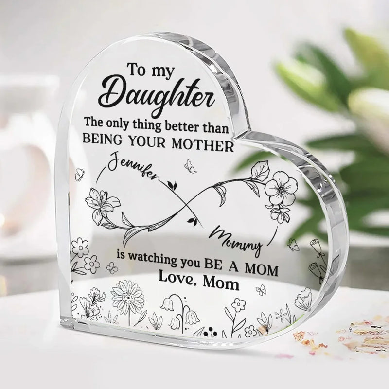 The Joy Of Motherhood Comes Full Circle - Family Personalized Custom Heart Shaped Acrylic Plaque - Mother's Day, Gift For Mom, Daughter