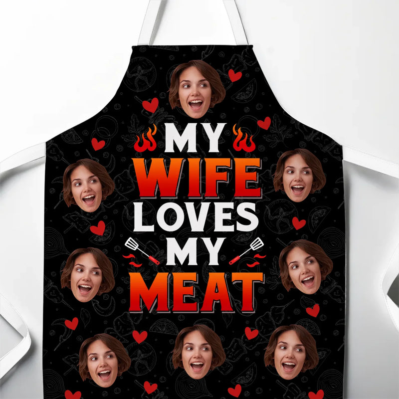 Custom Photo Funny My Wife Loves My Meat Gifts for Husband - Personalized Apron