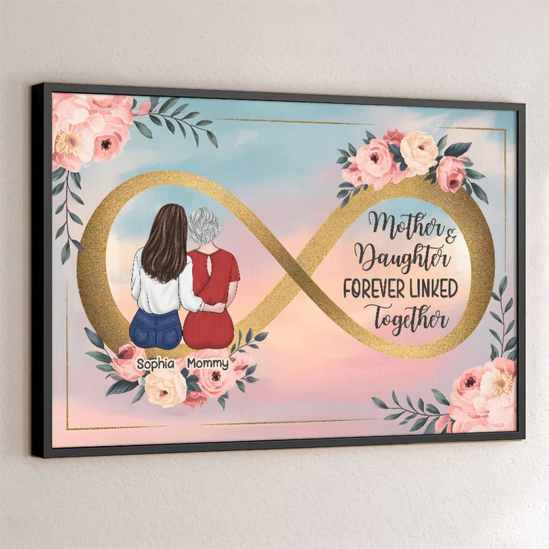 Linked For Life, Bonded By Love - Family Personalized Custom Horizontal Poster - Mother's Day, Gift For Mom, Daughter