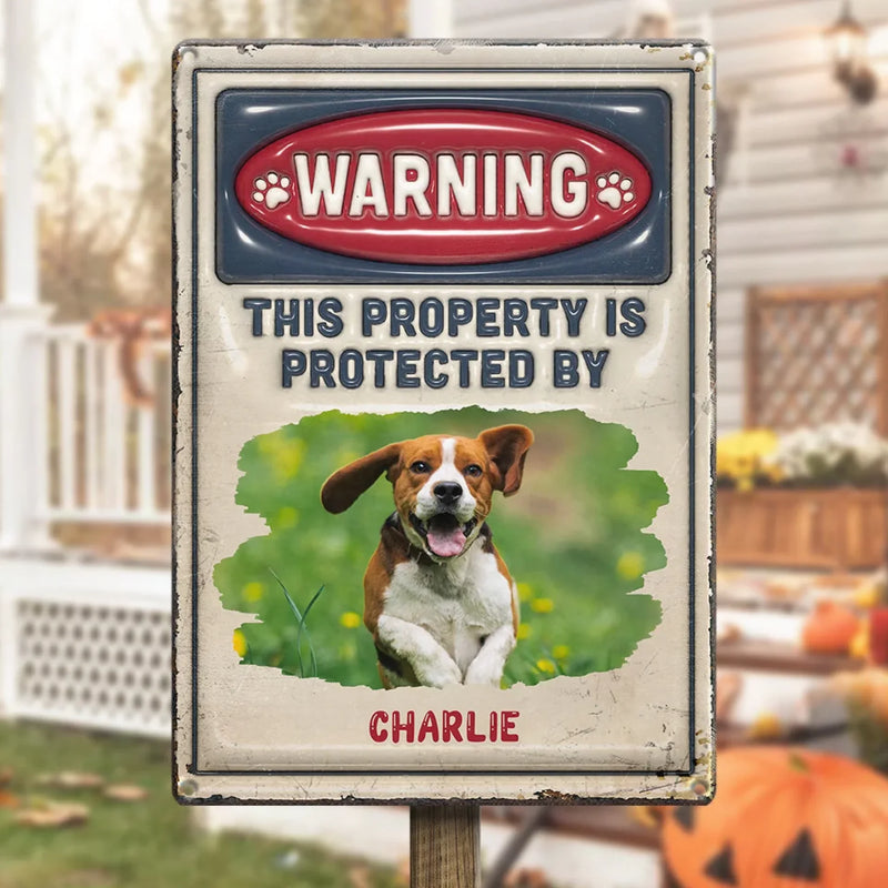 Custom Pet Photo Dog Warning Decor - Personalized Metal Sign