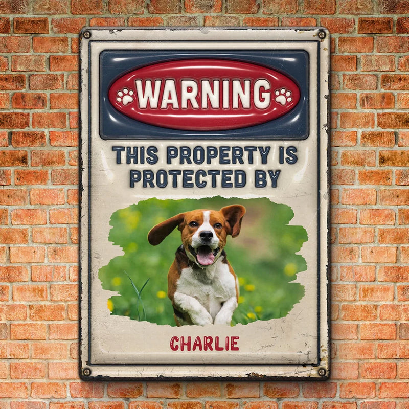Custom Pet Photo Dog Warning Decor - Personalized Metal Sign