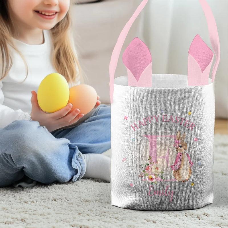 Custom Name Easter Bunny Gifts for Kids - Personalized Fabric Basket