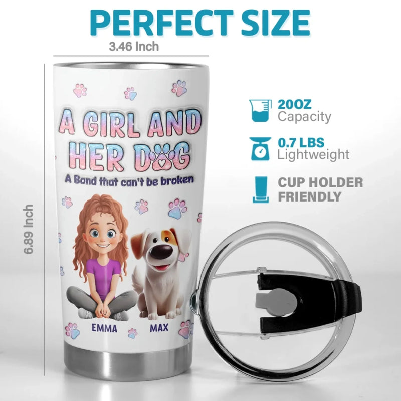 Custom Name Girl and Her Dog Gifts for Dog Lovers - Personalized Tumbler