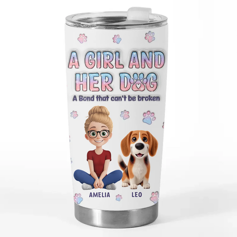 Custom Name Girl and Her Dog Gifts for Dog Lovers - Personalized Tumbler