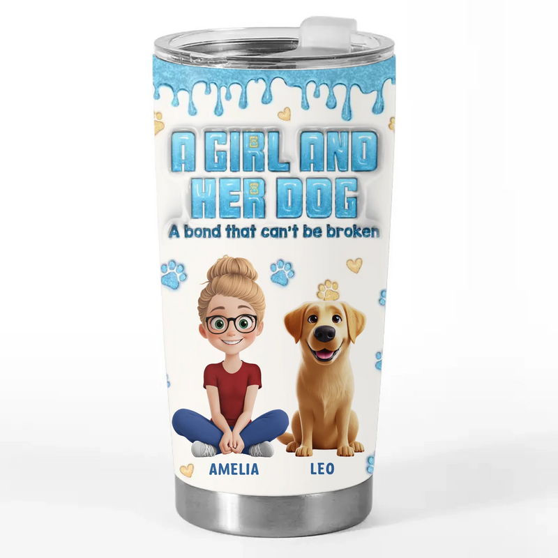 Custom Name Girl and Her Dog Gifts for Dog Lovers - Personalized Tumbler