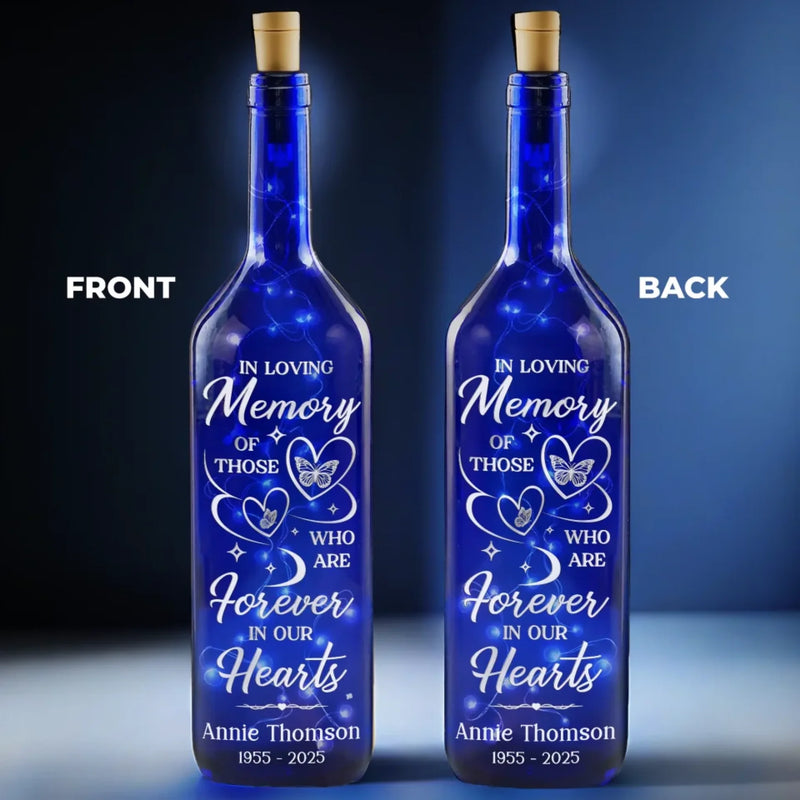 Forever Remembered, Forever Loved - Memorial Personalized Custom Blue Bottle Lamp - Sympathy Gift For Family Members