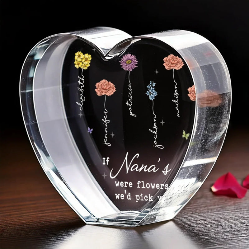Forever Blossoming In Your Heart - Family Personalized Custom 3D Crystal Heart Shaped - Mother's Day, Gift For Mom, Grandma