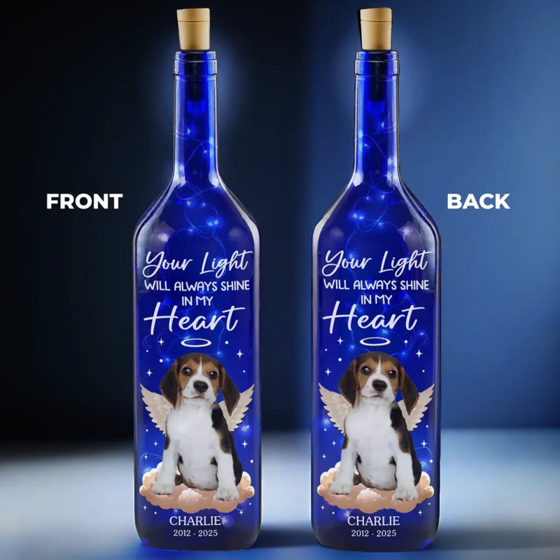 Custom Photo Your Light Will Always Shine In My Heart - Memorial Personalized Custom Blue Bottle Lamp - Sympathy Gift For Pet Owners, Pet Lovers