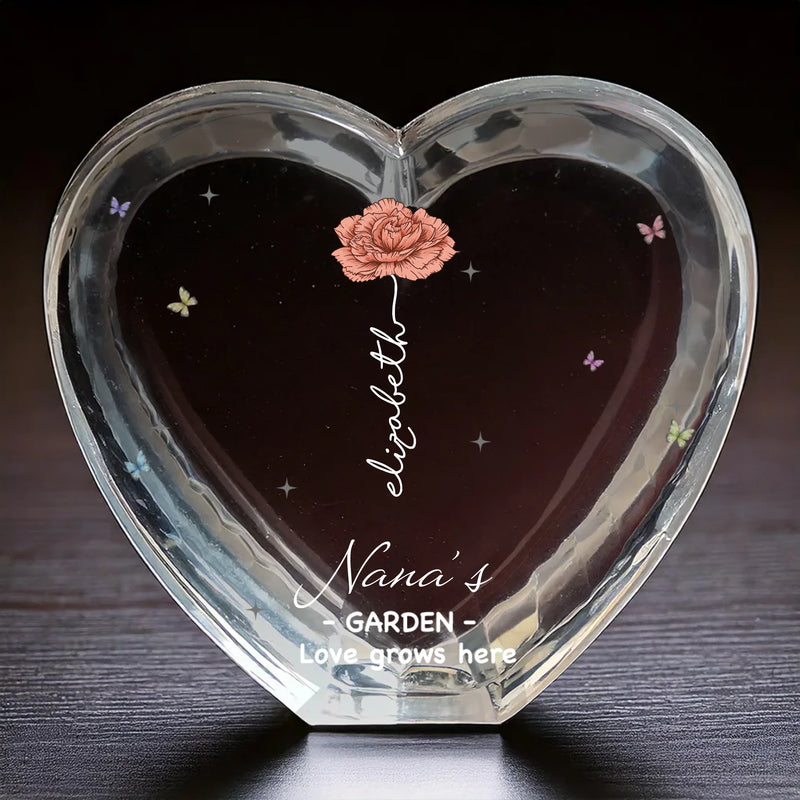 Forever Blossoming In Your Heart - Family Personalized Custom 3D Crystal Heart Shaped - Mother's Day, Gift For Mom, Grandma