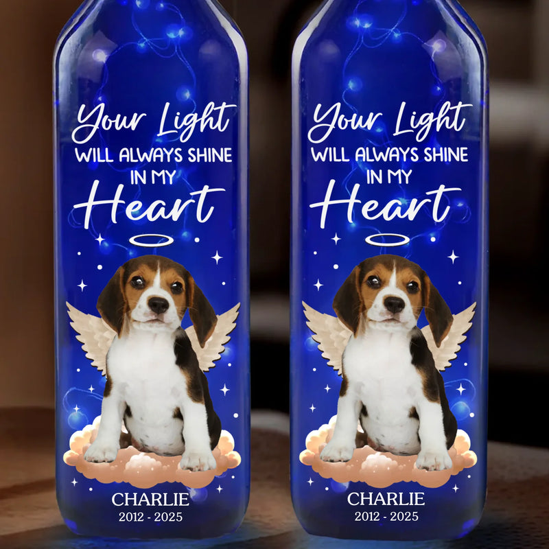 Custom Photo Your Light Will Always Shine In My Heart - Memorial Personalized Custom Blue Bottle Lamp - Sympathy Gift For Pet Owners, Pet Lovers