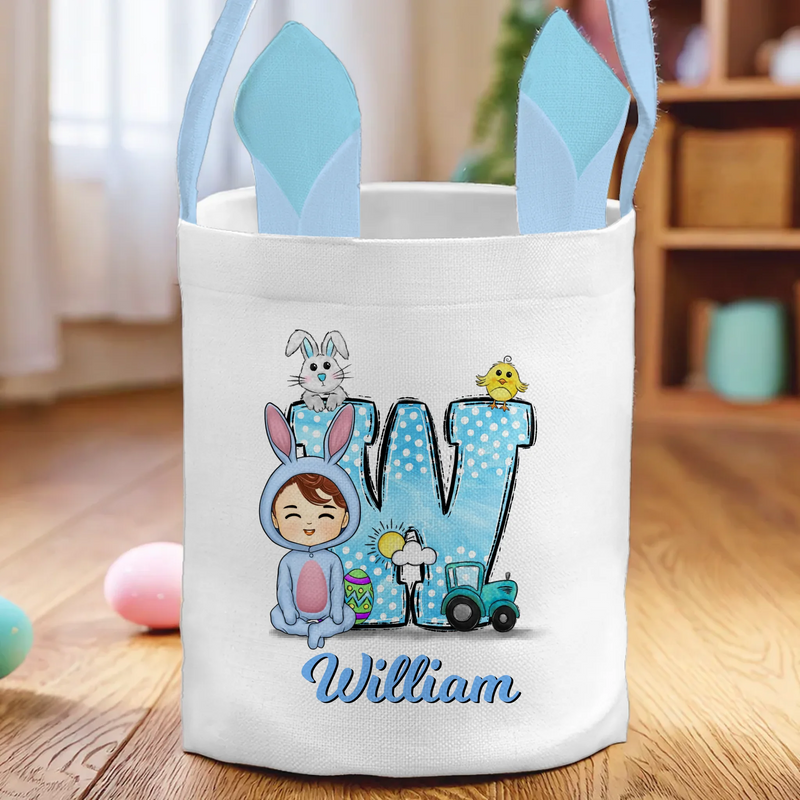 Little Bunny, Big Easter Joy - Family Personalized Custom Bunny Basket, Tote With Bunny Ears  - Easter Gift For Kids Egg Hunt, Family Members