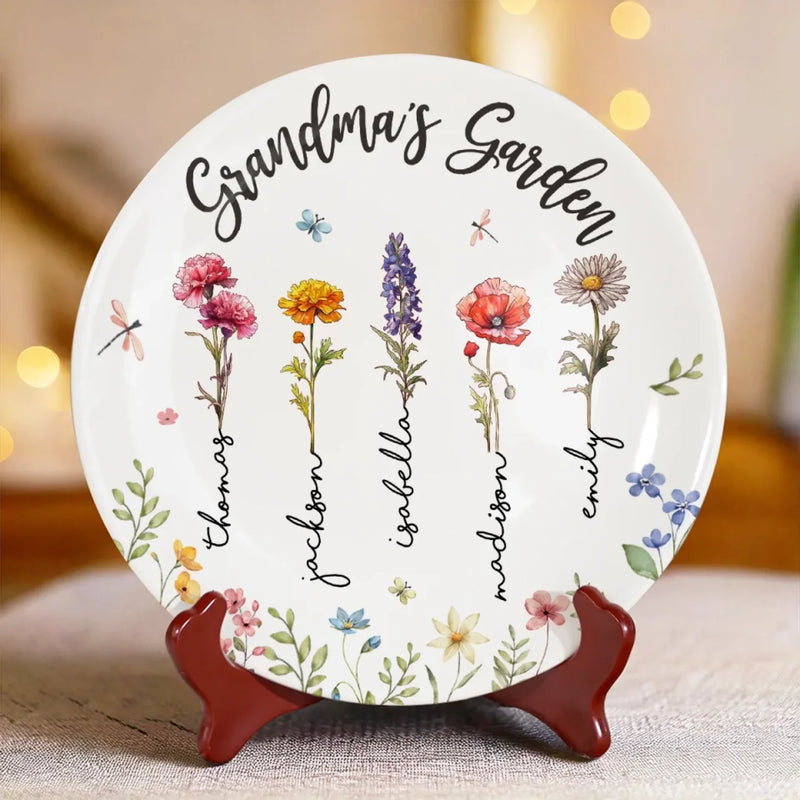 Where Every Petal Tells A Story - Family Personalized Custom Ceramic Plate - Mother's Day, Gift For Mom, Grandma
