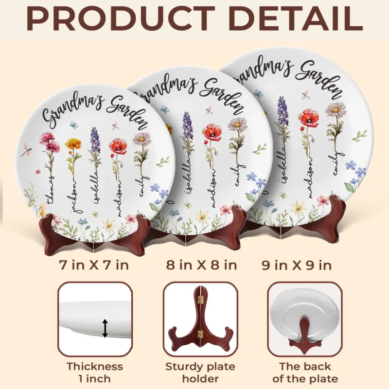 Custom Name Grandma's Garden Gifts for Grandma - Personalized Ceramic Plate