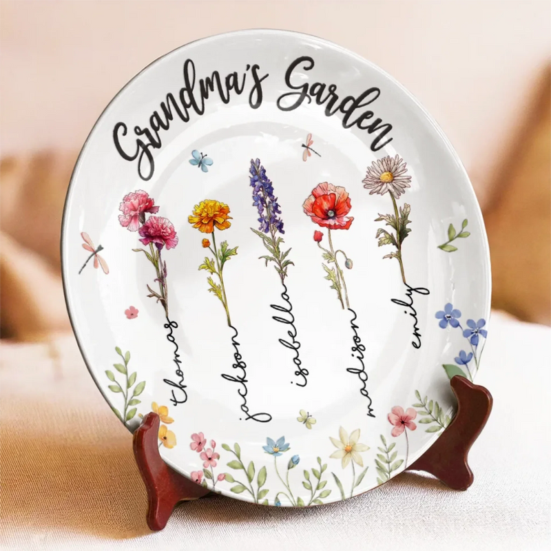 Custom Name Grandma's Garden Gifts for Grandma - Personalized Ceramic Plate